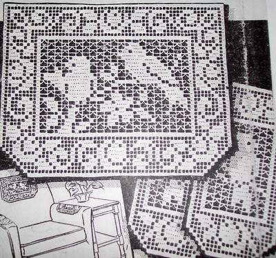 1843 Vintage Lw Filet Birds Chair Set Pattern To Crochet Reproduction Ebay