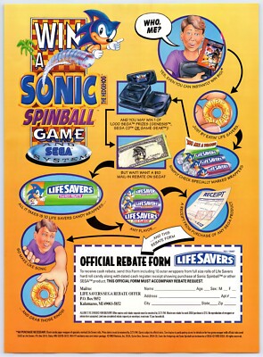 Vintage Print Ad 1993 Sonic Spinball Game Sega System Original Promo Poster Art