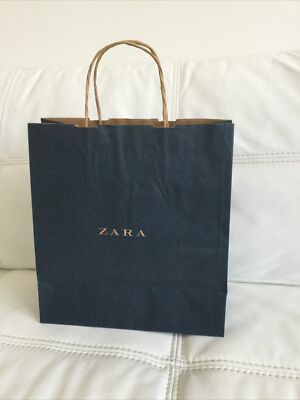 Petit sac Zara en papier bleu marine foncé 25x27x12cm Occasion