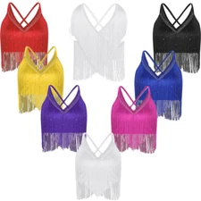 Women Tops Swing Dancewear Fringe Crop Top Sleeveless Salsa Dancing Dance Stage