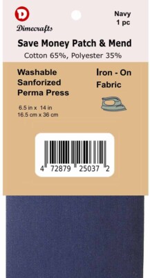 Iron-On Mending Fabric Repair Patch 6.5 x 14 Inch Compare to Bondex - Navy