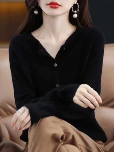 Long Sleeve 100% Merino Wool Sweaters Cashmere Cardigan Spring Autumn Women O-Ne - Picture 77 of 84