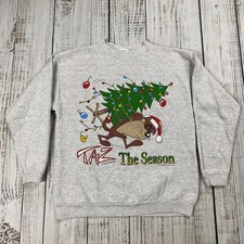 VTG 1996 LOONEY TUNES TAZ THE SEASON GRAPHIC CHRISTMAS SWEATSHIRT GREY USA M