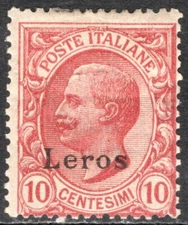 Italy Offices In Aegean Islands Lero Stamp Scott #3, 10c, Claret, MLH, SCV$3.25