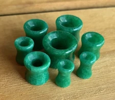 PAIR Dye Enhanced Real Green Jade Organic Stone Tunnels Plugs Gauges