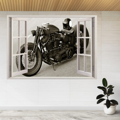 Retro Motorrad Harley Davidson 3D Fensteransicht Wandaufkleber Poster Aufkleber A812