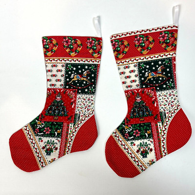 Handmade Small Red Christmas Patchwork Stocking Set of Two 2  14.5''