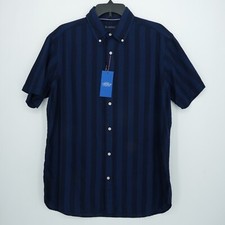 Cremieux Men's Short-Sleeve Shirt L Blue Stripe 100 Cotton NWT 85