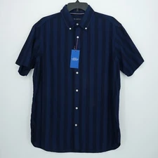 Cremieux Men's Short-Sleeve Shirt L Blue Stripe 100% Cotton NWT $85