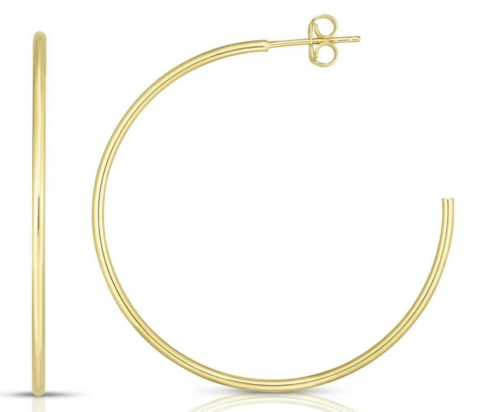 Pendientes tipo argolla de oro amarillo de 14k de 1,5 mm x 50 mm (2") con cierre a presión 2,3 gramos