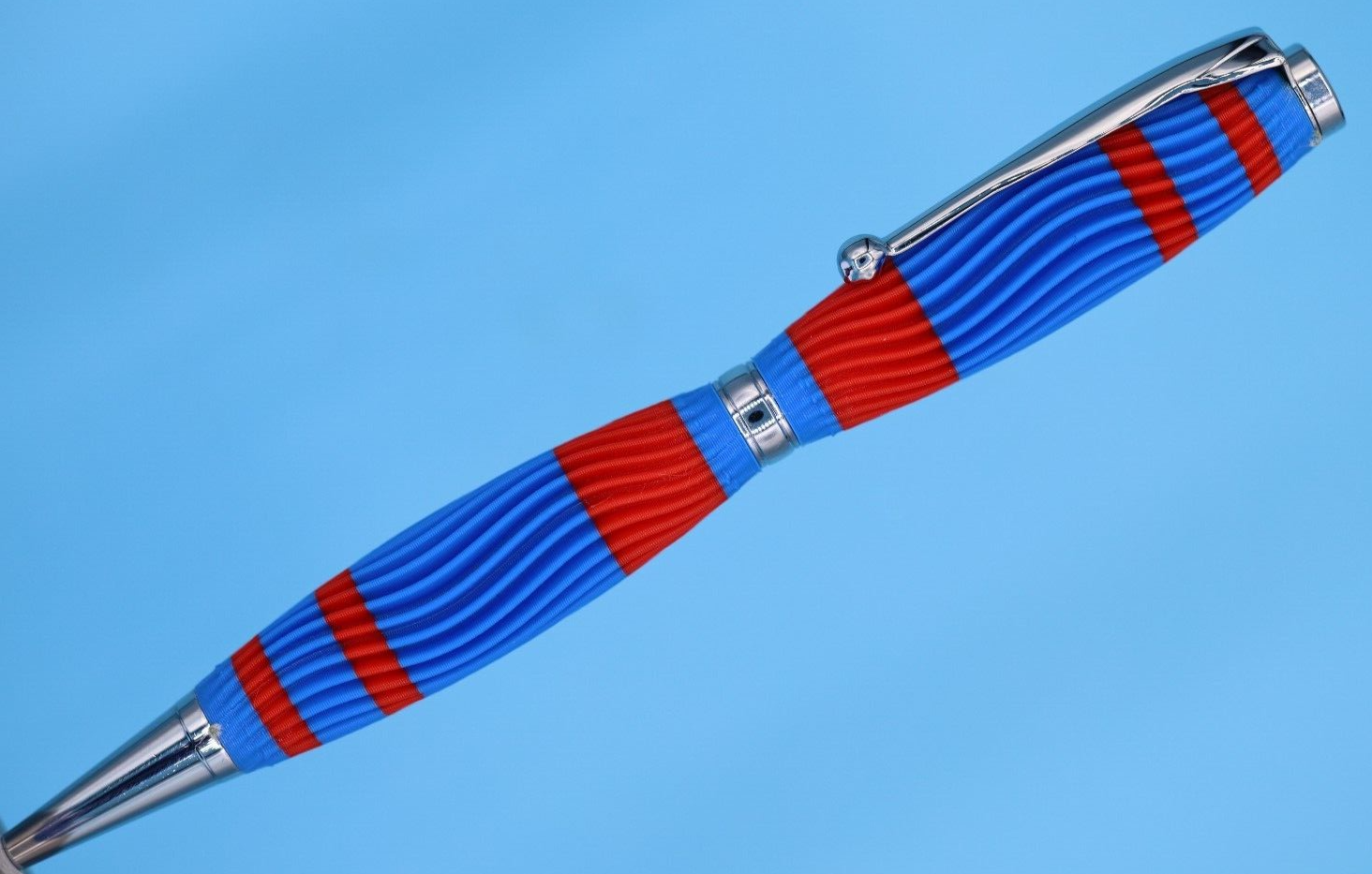 Blue and Red Team Colors - 3D Printed Fancy Ballpoint Pen in Chrome Trim