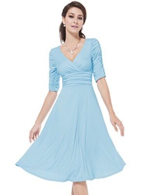 sachin and babi light blue dress Off-the-Shoulder 3/4 Sleeve A-line/Princess Lace Knee-Length Dress With  Pleated - Moms Dresses