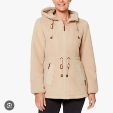 Koolaburra By Ugg Bonded Fleece Jacket Cinch Waist Beige Sherpa Size Small Large