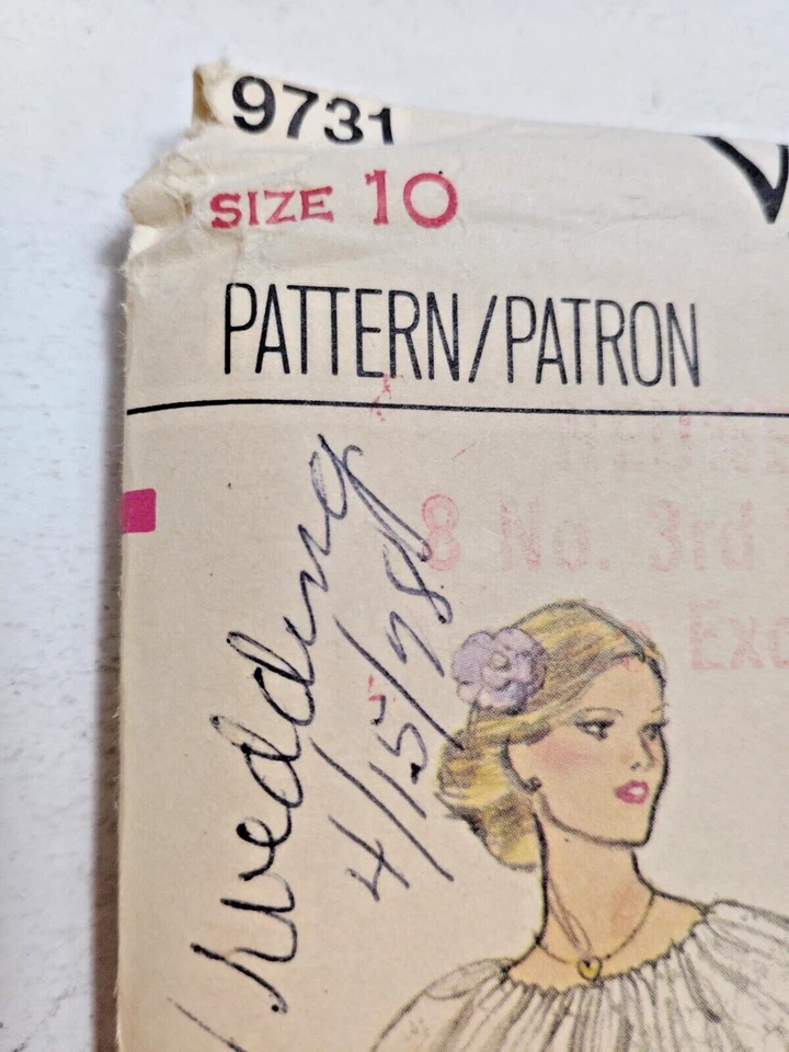 Vogue 9731 Cape Dress Wedding Gown Sewing Pattern Ladies 10 Cottagecore Ruffle - Image 3 of 4