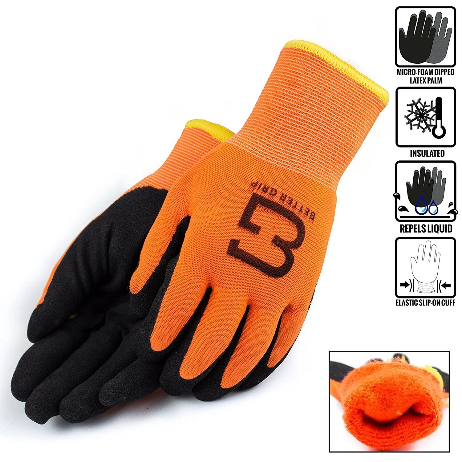 Safety Winter Insulated Double Lining Rubber Coated Work Gloves -BGWANS-OR