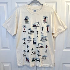 NWT Art Unlimited East Coast Lighthouses T Shirt Large Unisex Cotton Tee NEW
