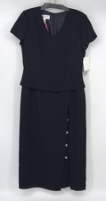 Jones New York Dress Sz 12 Black Solid Long Buttons Lined Zip Short Sleeves NWT