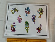 Vintage 1991 Spaulding Rogers Tattoo Flash Sheet D Series 12D Dragons
