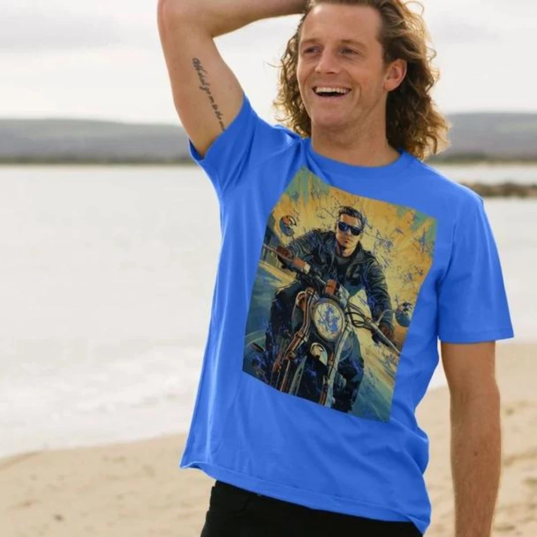 Men’s Blue Vintage Motorcycle T-Shirt Size Medium New