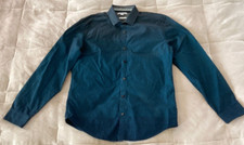 Calvin Klein Slim Fit Mens Green Black Long Sleeve Button Up Cotton Shirt Size S