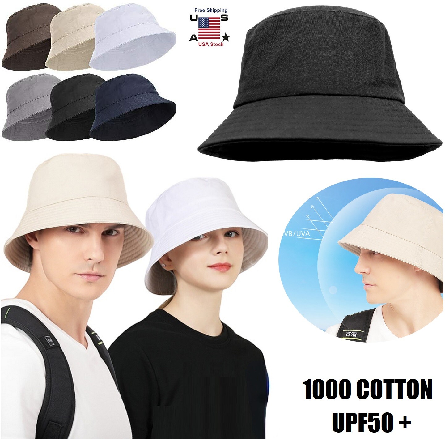Cotton Bucket Hat for Men Summer Sun Safari Camping Fishing Boonie Cap  -image