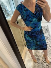 Dress, Ralph Lauren Blue Knit Stretch Cowl-Neckline Stretch Floral Jersey