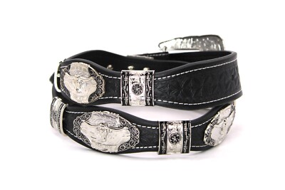 Western Curve Belt Cowboy Silver Concho Longhorn Black  display picture 2