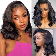 Body Wave Bob Wig Human Hair 13x4 HD Lace Front 210 Density Glueless 12" Black