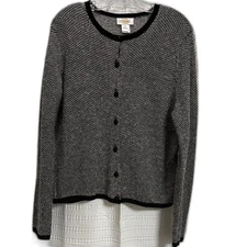 Talbots VTG Herringbone Chevron Cardigan SZ M black/cream old money boxy classic