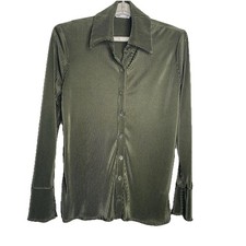 Reformation Green Blouse Sz M Long Sleeve Relaxed Fit Holiday Olive Button Down
