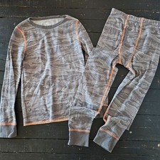 Fruit of the Loom Boys Large 10/12 Grey Camo Pajama Set Waffle Knit Thermal 2 Pc