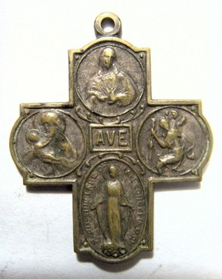 1800 Antique religious catholic Saints Ave Maria four ways cross pendant 54137