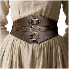 Women's Viking Leather Corset Belt - Renaissance Cinch Belt for Halloween Med...