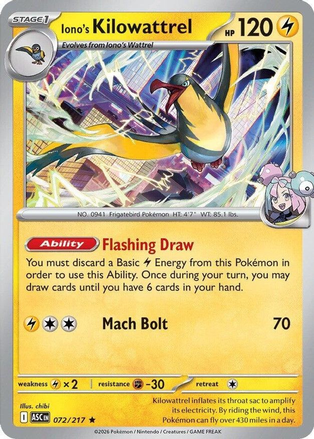 Pokemon Iono's Kilowattrel (72/580) Ascended Heroes NM HOLO