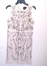 Adriana Papell Dress Sz 12 Pale Pink Silver Sequins Beads Sleeveless Knee Length