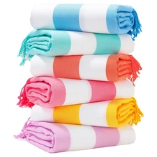 Genovega 6 Packs Oversized Stripe Turkish Beach Towel 74"x38" Thin Quick Dry ...