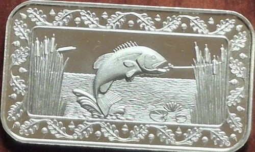 1974 World Wide Mint The Bass 1oz .999 Fine Silver Vintage Art Bar
