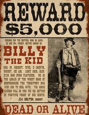 Wanted Poster Billy The Kid $5000 Reward 8.5 x 11  Collectable Digital Print