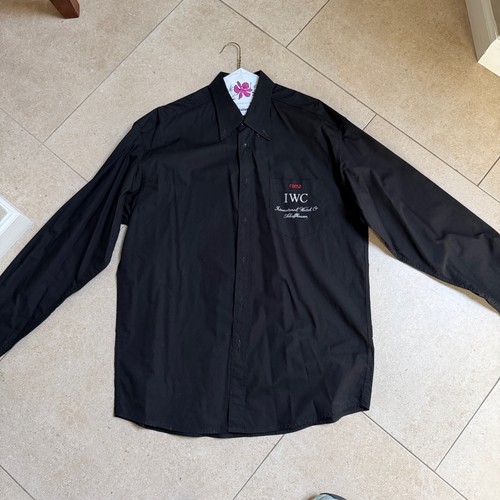 IWC International Watch Roma Black Dress Shirt Size L Long Sleeve Script Logo