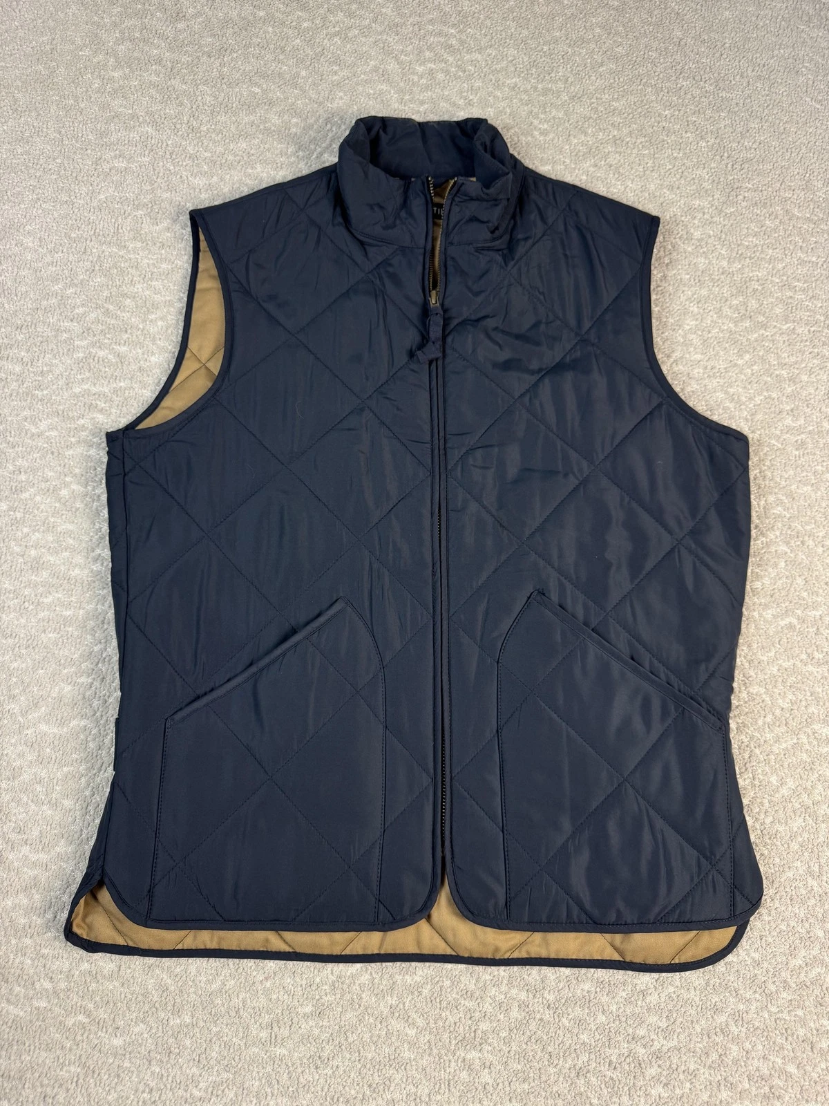 J.Crew Mercantile Vest Mens Small Navy Quilted Full Zip Insulated Lined Pockets