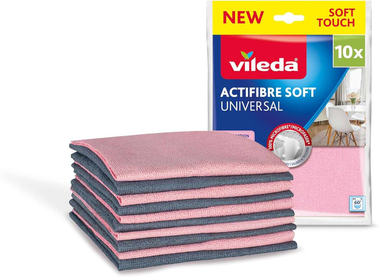 Actifibre Soft Vileda 10 Panni: Finitura Specchio per Auto e Casa