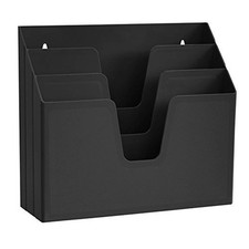 Black Plastic Horizontal Triple File Folder Holder Open Top Document Sorter