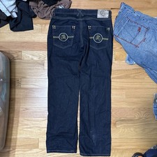 Y2K Baggy Emo Style Grunge Cesar Embroidered Wide Leg Jeans 38x34