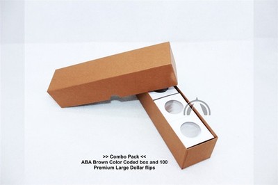 100 Premium Quality 2x2 Flips for US Half Dollars & Brown ABA Color Coded Box