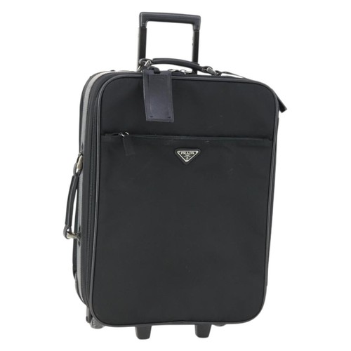 PRADA Carry Case Suitcase Nylon Black Silver Auth bs32712