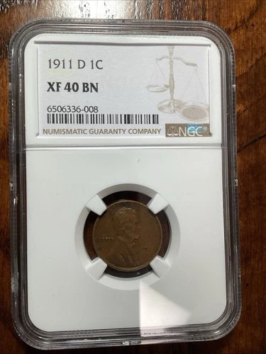 Beautiful High Grade 1911-D Lincoln Cent.  NGC GRADED XF 40 BN