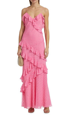 knee length dresses for ladies Loveshackfancy Rialto Blue Roan Floral Ruffled Maxi Dress main image 1