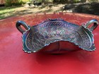 Gorgeous Antique Fenton BLUE Cherry Circles  2 Handled Carnival Glass BonBon — photo 3