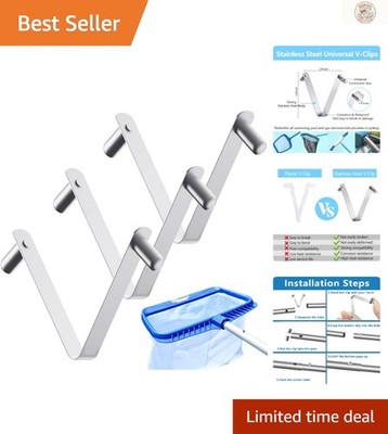 Universal 3 Pack Butterfly V-Clips for Pool Accessories - Silver Stainless Steel