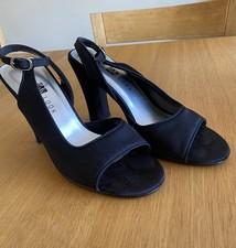 New look Black Satin Block Heel Sandals Size 3